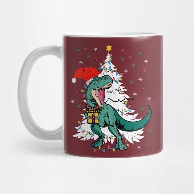 Tree Rex T-Rex Wearing Santa Hat Christmas Tree Xmas Lights Dinosaur Lover Christmas Gift by BadDesignCo